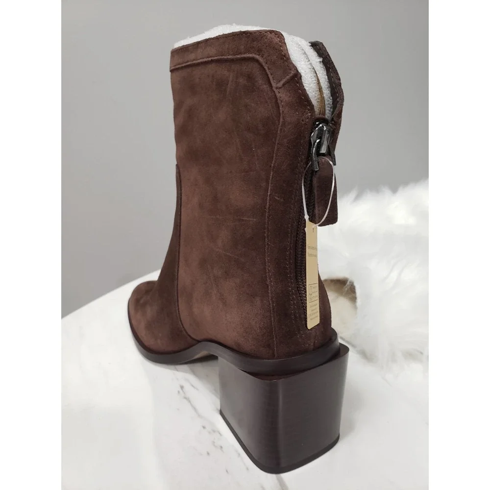NEW SIZE 7.5 Vince Camuto Kortimy Suede Boots Root Beer BOOTIE ANKLE BLOCK HEEL